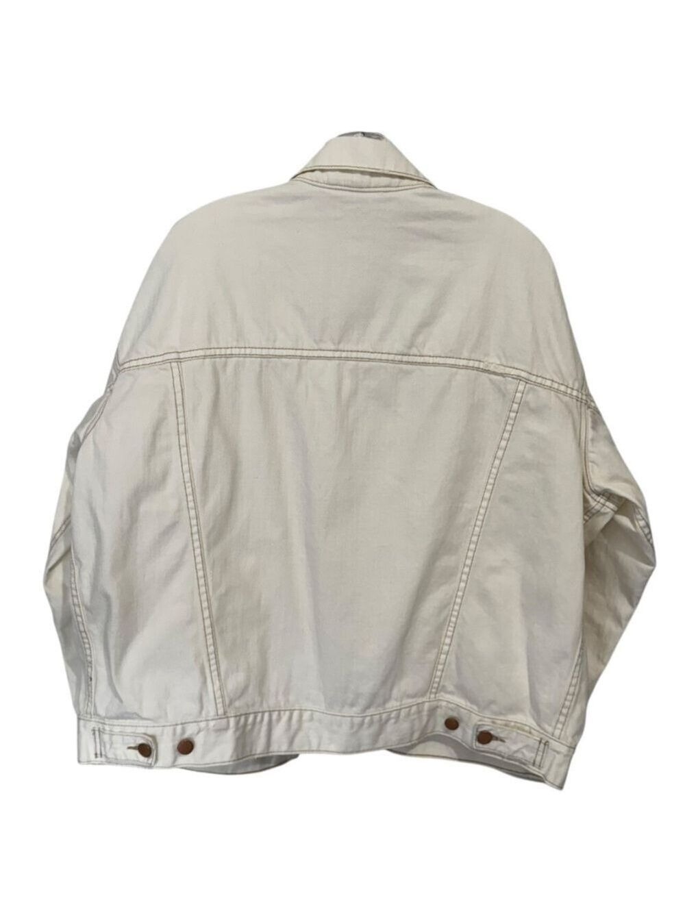 Free People Worn White Denim Trucker Boyfriend Fit Distressed Jacket M/L - Picture 5 of 12